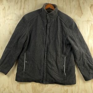 Marc New York Coat Mens XL Gray Wool Parka Zip Lined Pockets Faux Fur Collar